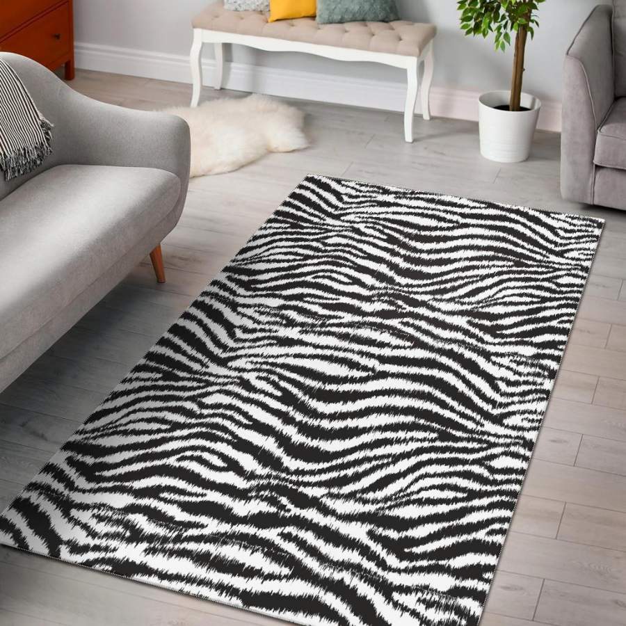 White Tiger Pattern Print Area Rug