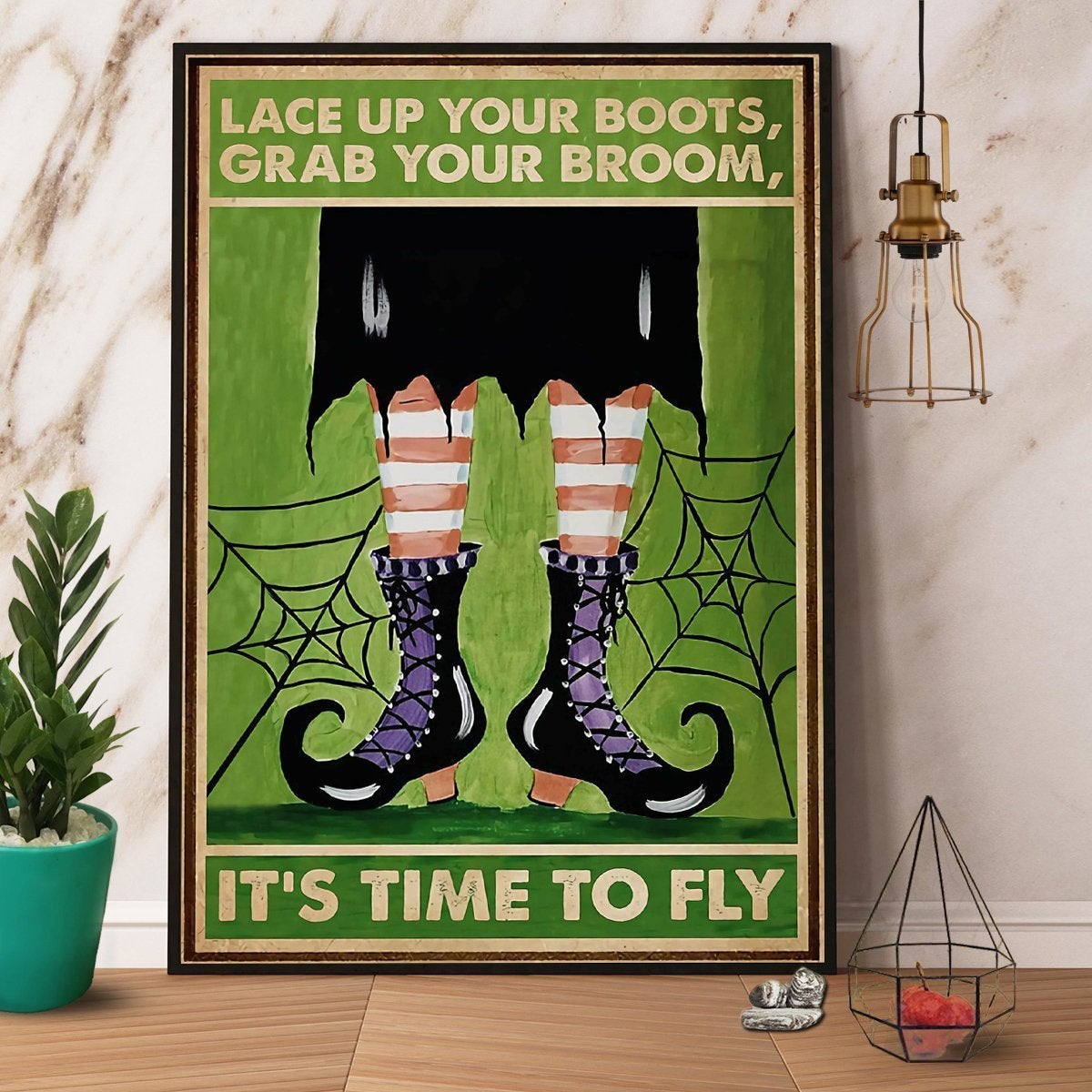 Witch Lace Up Your Boots Grab Your Broom Halloween Gift Paper Poster No Frame Matte Canvas, Wall Decor Visual Art Wall Decor