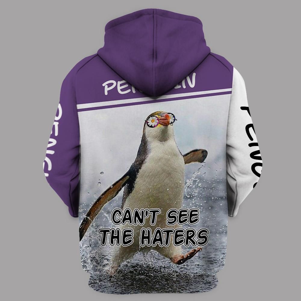 Penguin Cant See The Haters Purple Unique 3D Printed Sublimation Hoodie Hooded Sweatshirt Comfy Soft And Warm For Men Women S To 5Xl Ctc04033917