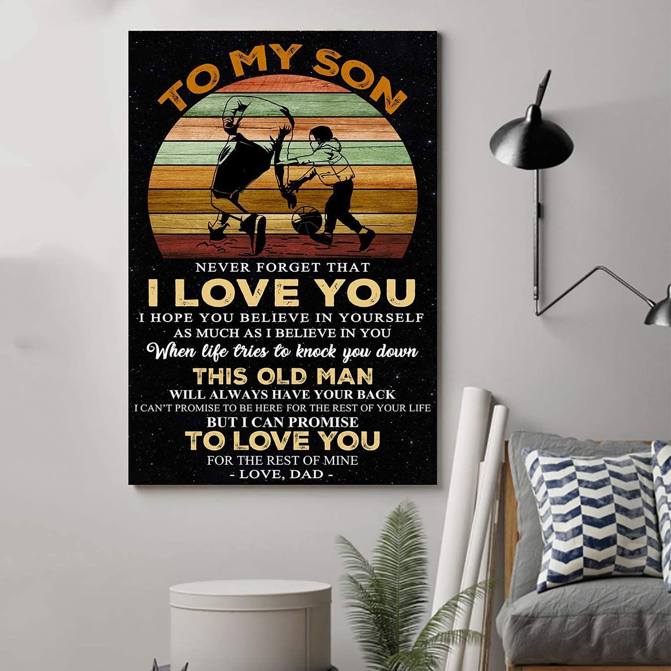 Poster for Room Aesthetic – Command Strips Wall Decor – Lyp34 Basketball Poster – Dad to Son – When Life Tries to Knock You Down