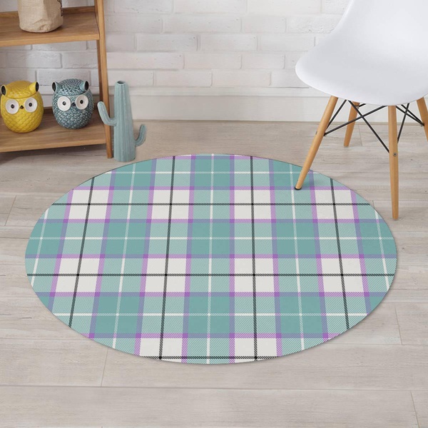 Blue Tartan Plaid Round Rug