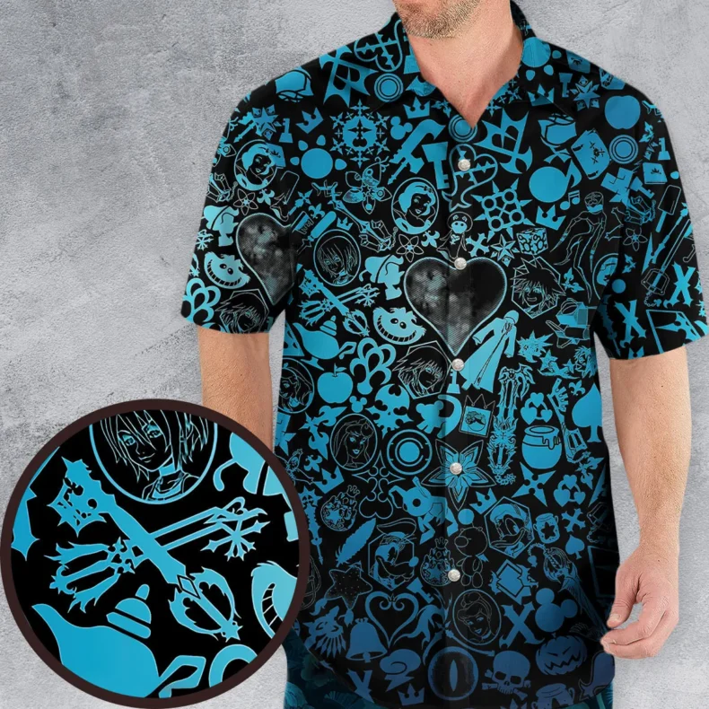Blue Key Heart Kingdom Hearts Hawaiian Shirt