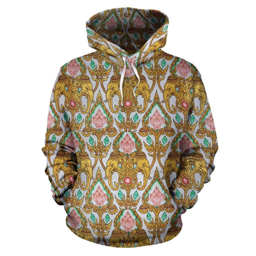 Thai Lotus Elephant Print Women Men All Over Graphic Hoodie