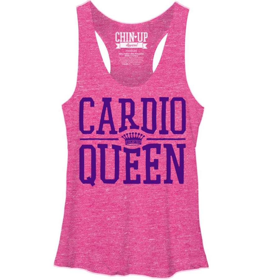 CHIN UP Women’s Queen of Cardio  Racerback Tank Pink Heather