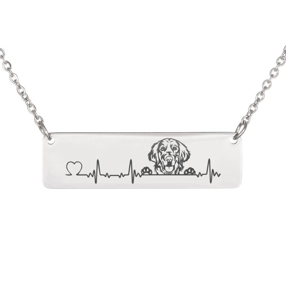 Personalized Golden Retriever Heartbeat Horizontal Necklace