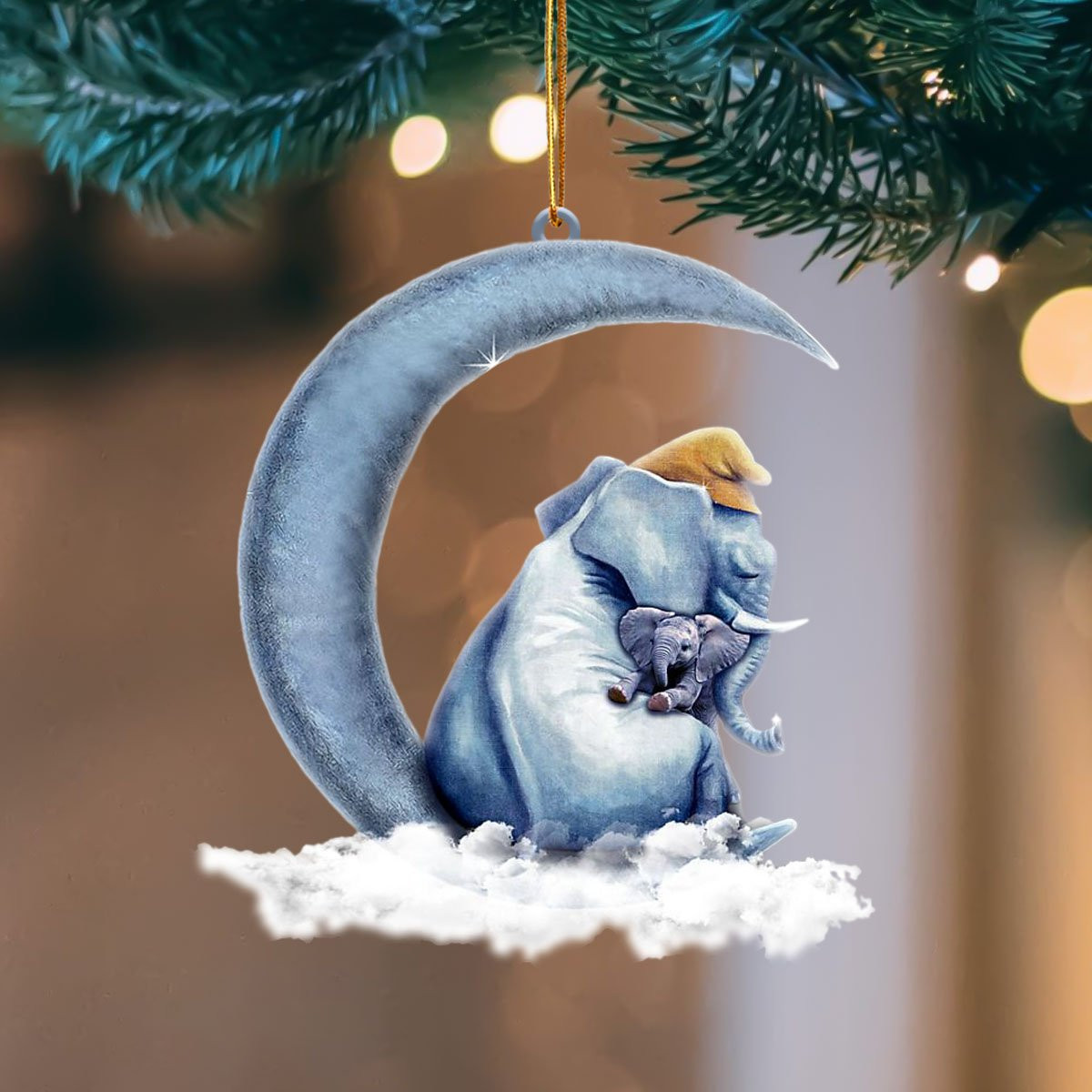 Shopeeyou – Ornament- Elephant Blue Moon Hanging Ornament Dog Ornament, Car Ornament, Christmas Ornament Two Sided Ornament, Shaped Ornament