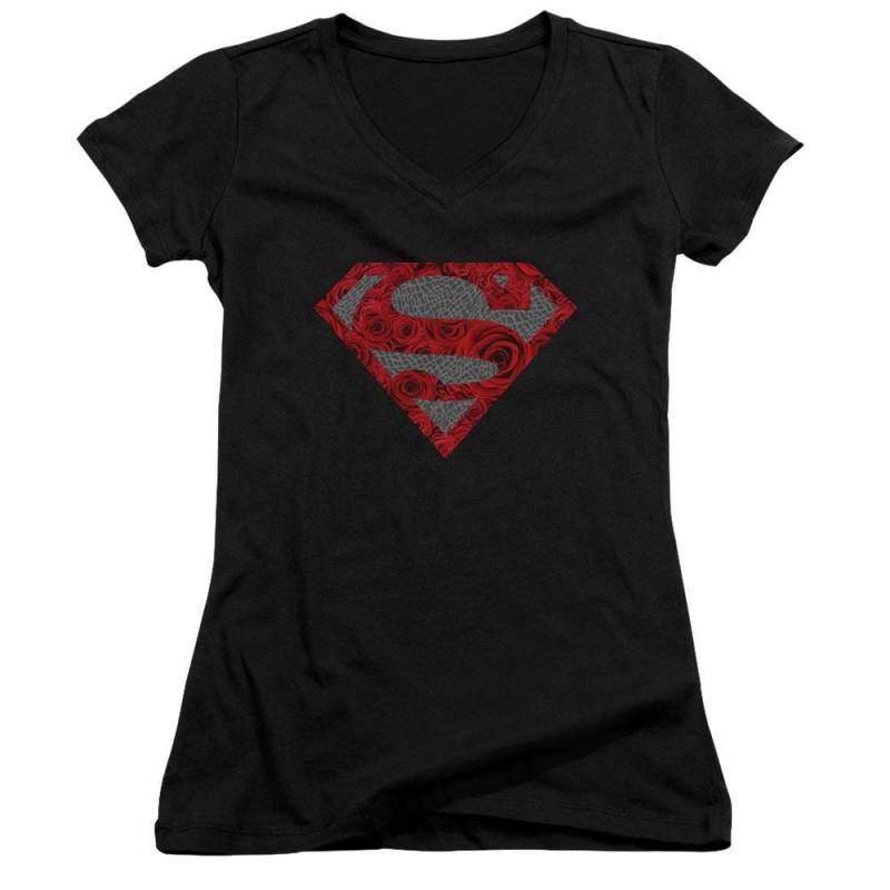 Superman Elephant Rose Shield Juniors V-Neck T-Shirt