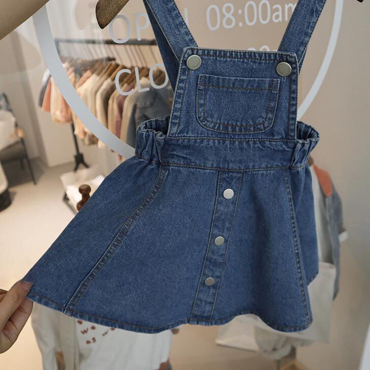 2022 Girls Kids Denim Dress Buttons Pocket Sling Dresses For Girl Children Costume Robe Fille Clothes alx