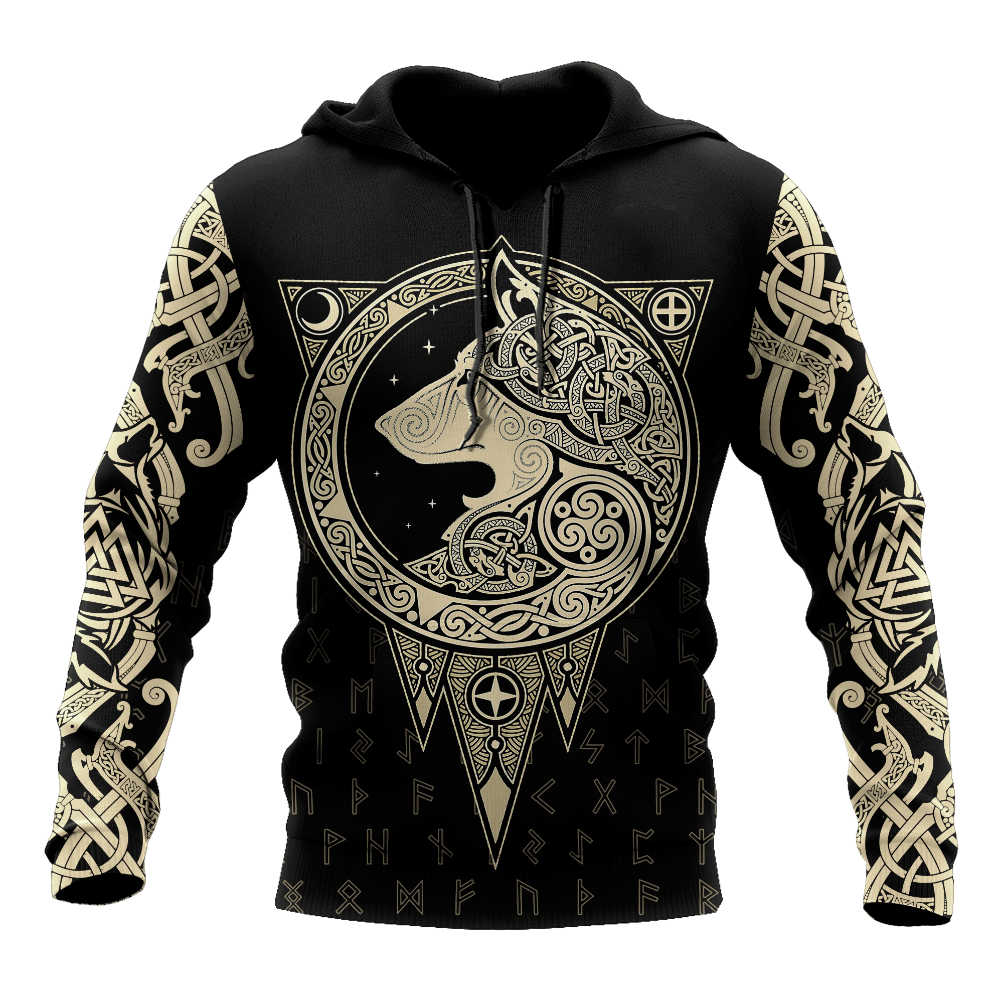 All Over Printed Viking Wolf Hoodie Am092055-Mei