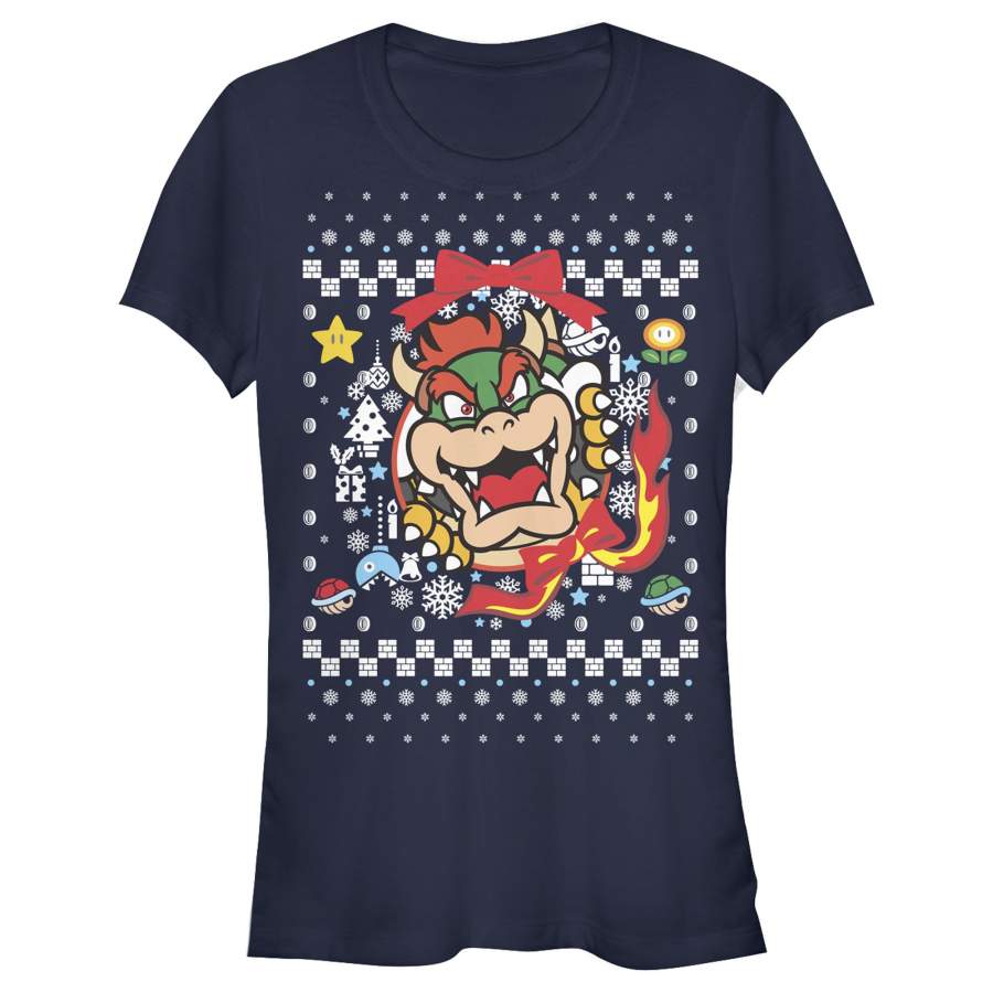 Nintendo Junior’s Christmas Bowser Wreath  T Shirt