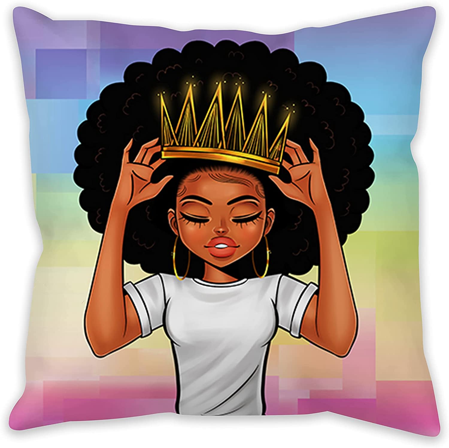 Black Girl Magic Throw Pillow Covers For Girls, African American Women Girl With Crown Pillowcase, Afro Girls Black Queen Princess Pillow