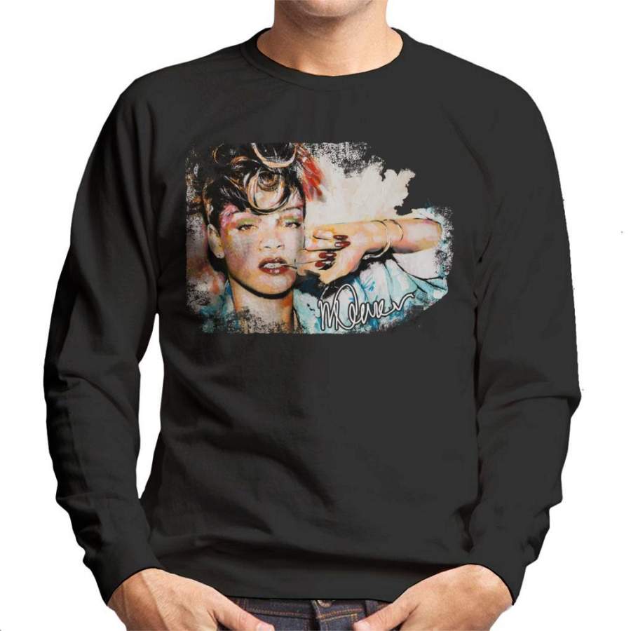 Sidney Maurer Original Portrait Of Rihanna Red Nails Men’s Sweatshirt