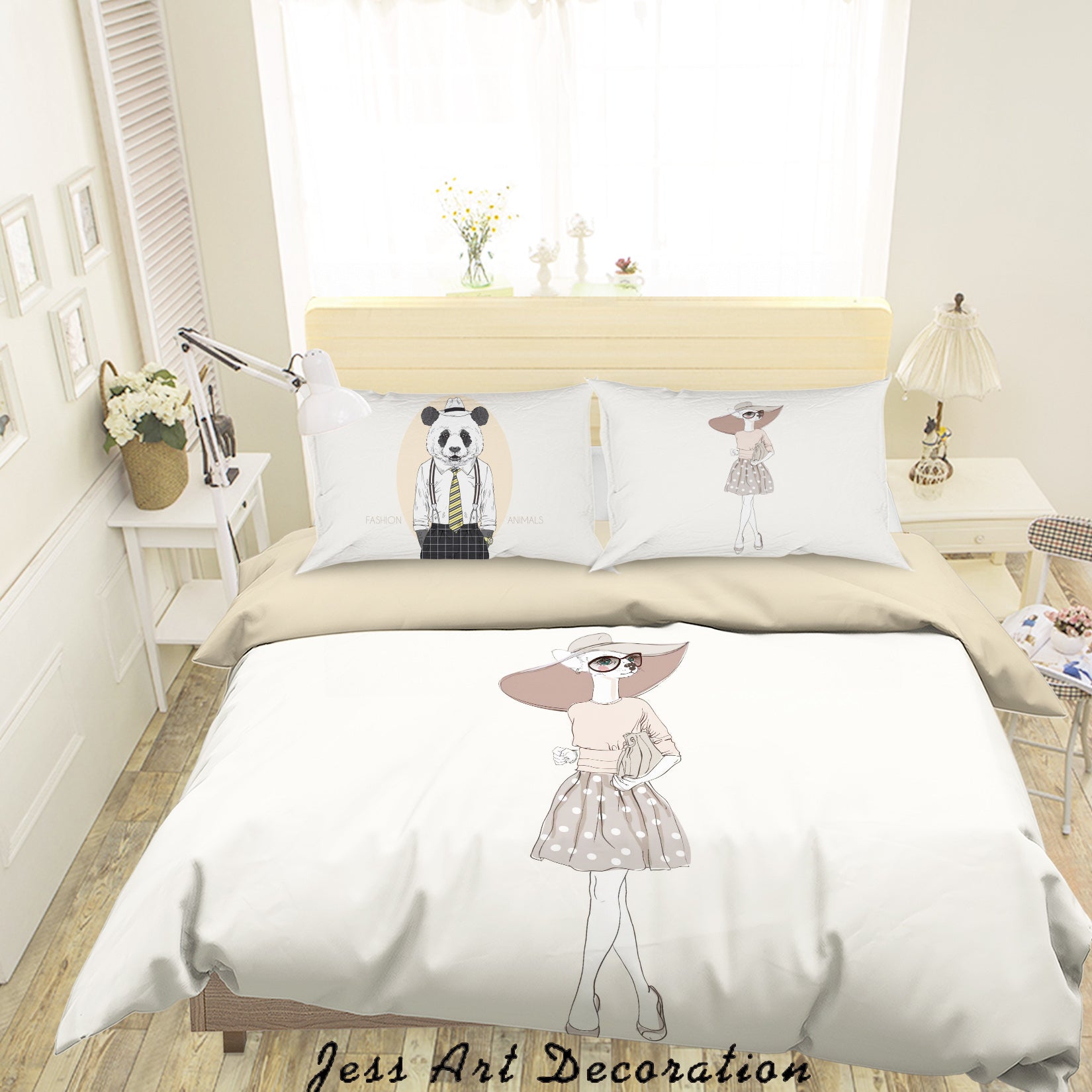 3D Miss Deer Cartoon Animal Quilt Cover Set Bedding Set Duvet Cover Pillowcases A031 Lqh