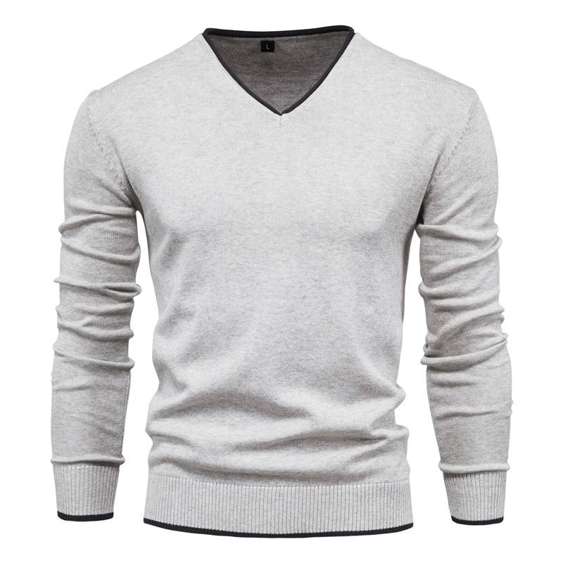 2021 New 100% Cotton Pullover V-neck Men’s Sweater Solid Color Long Sleeve Autumn Slim Sweaters Men Casual Pull Men Clothing alx