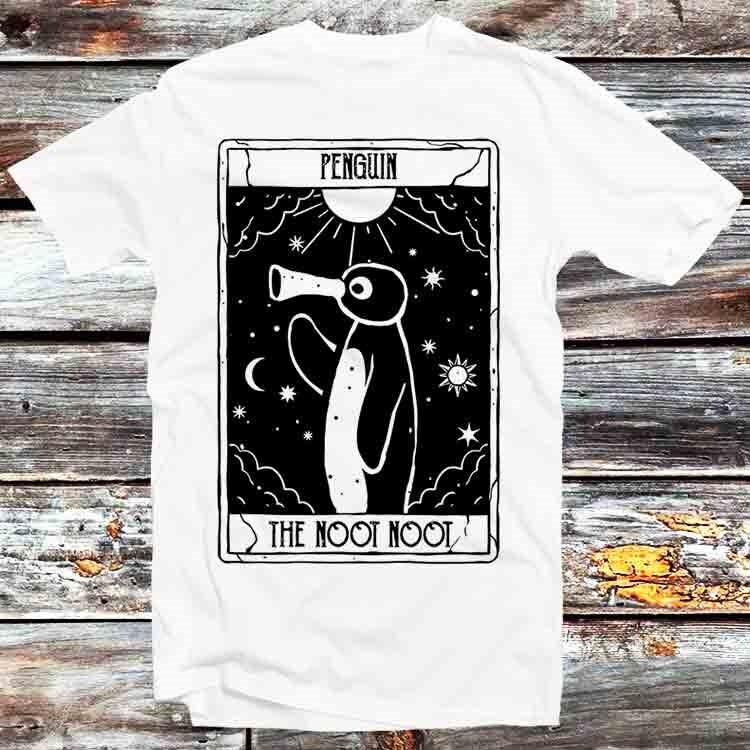 Noot Noot Funny Tarot Card Penguin Vintage Rainbow Pingu Distressed T Shirt Vintage Retro Gift Mens Womens Unisex Cartoon Anime Top Tee B427