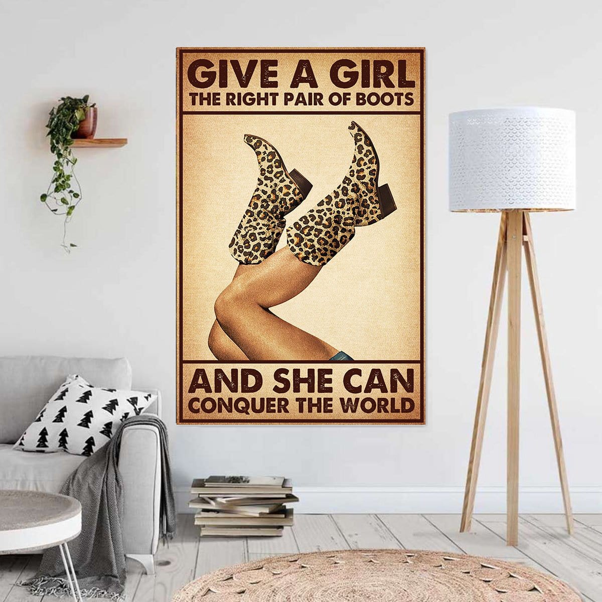 Canvas Painting Give A Girl The Right Pair Of Boots Vintage Wall Art Wall Art Home Decoration