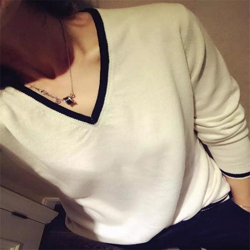 2020 Autumn And Winter Cashmere Sweater Female V-neck Pullover Loose Long-sleeved Sweater Large Size Knit Bottoming Shirt alx