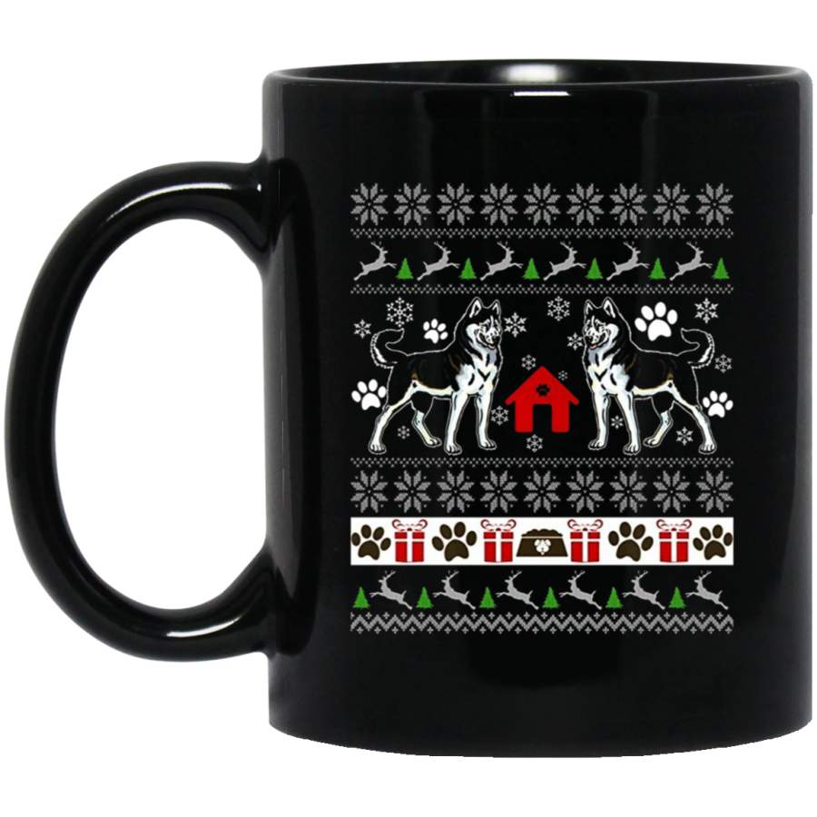 Ugly Christmas Sweater Style Siberian Husky Tshirt Dog Lover 11 oz 15 oz Black Mug