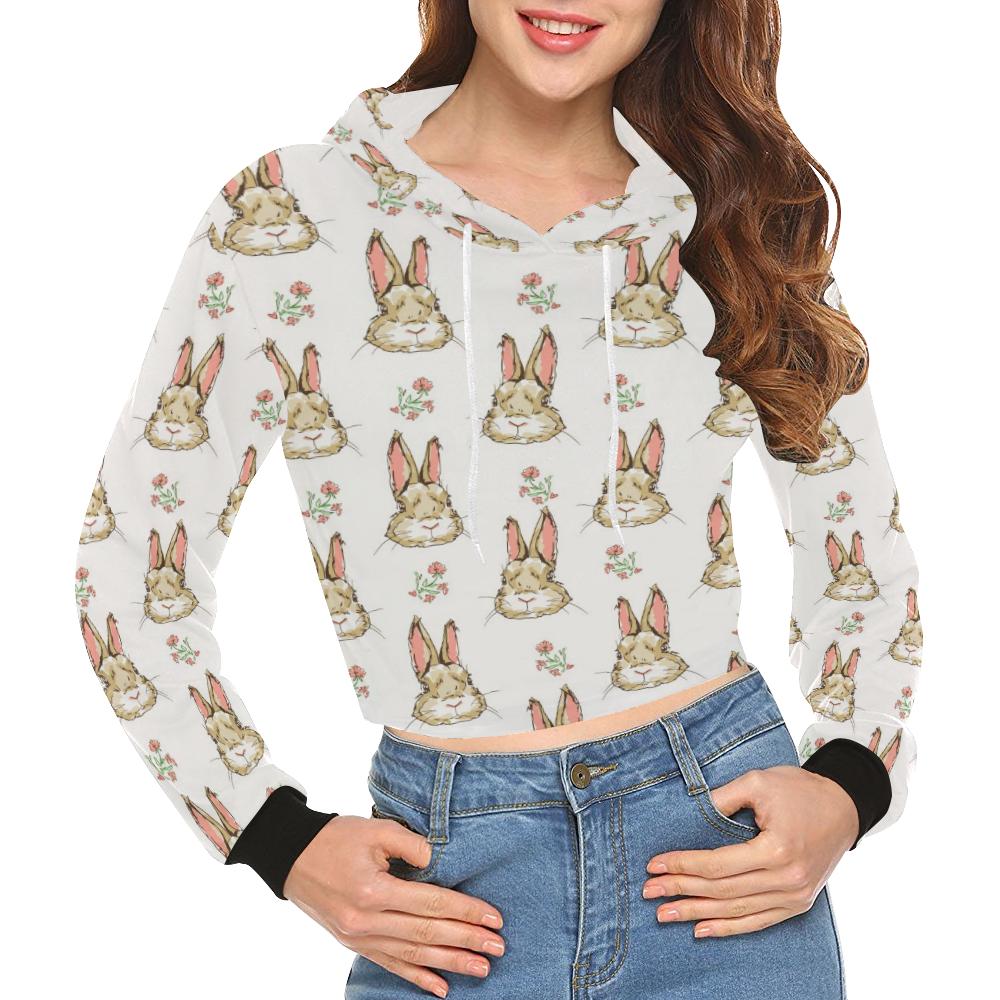 Rabbit Pattern Print Design Rb09 Women Cropped Hoodie