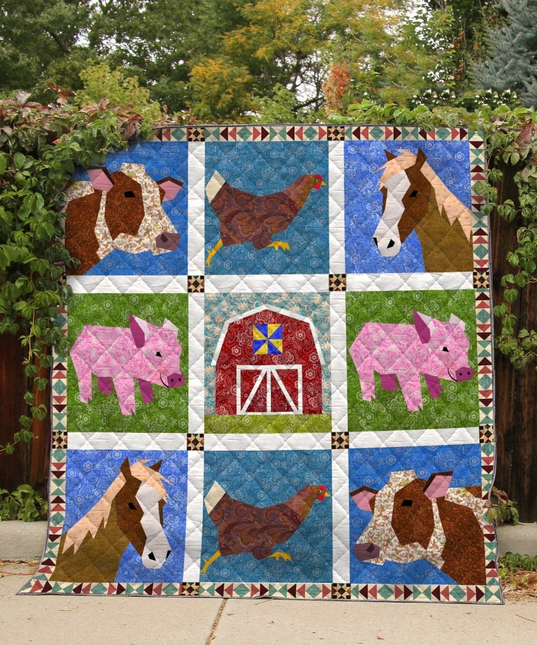 Animal Drawing Horse Chicken Pig Quilt Blanket