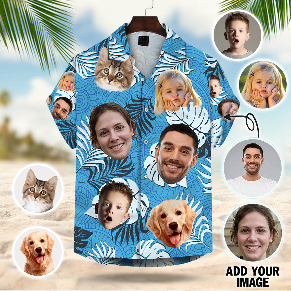 Custom Hawaiian Shirt With Family Dog Cat Face Leaves & Flowers Pattern Short-Sleeve Hawaiian Shirt Aloha Shirt Vr8 Phts