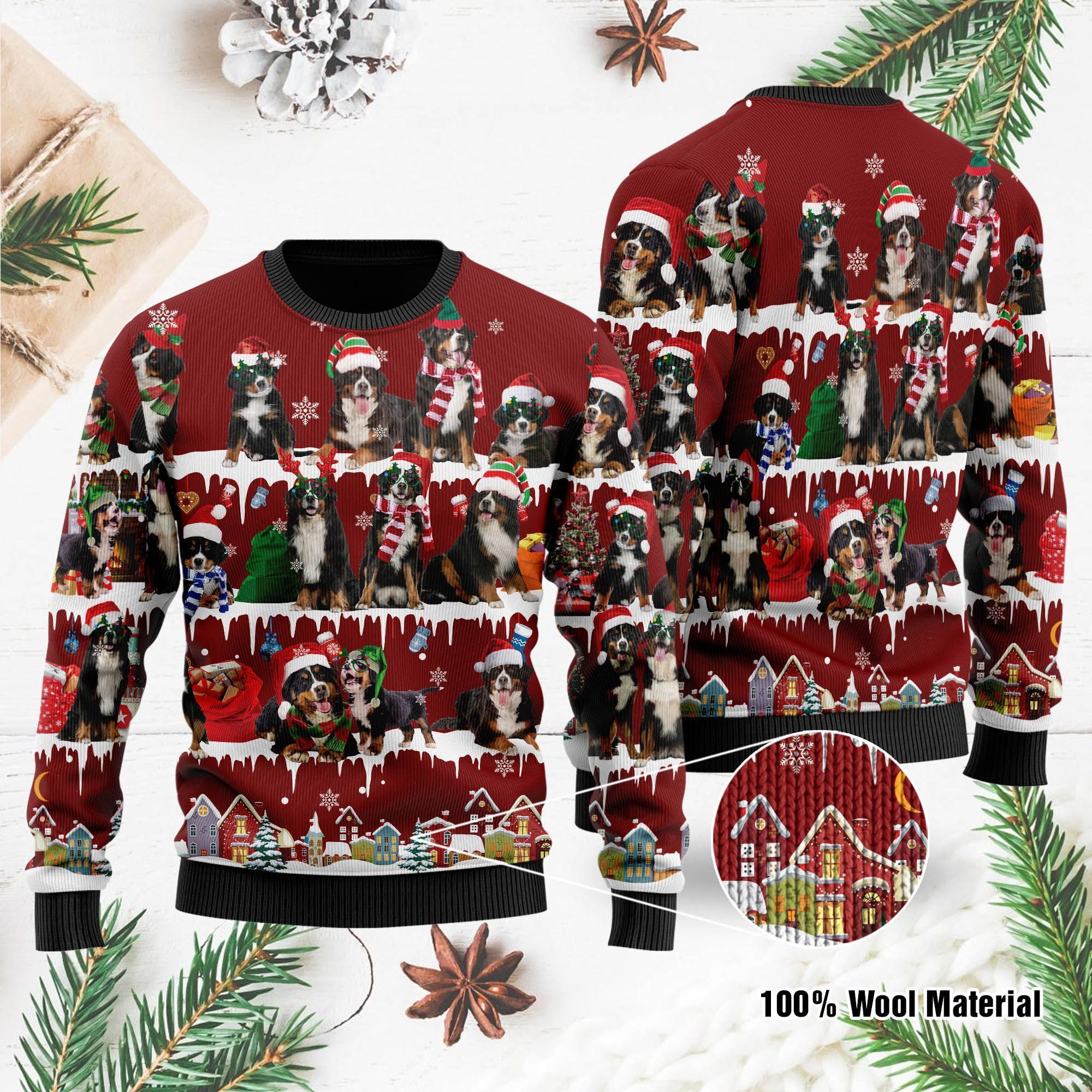 Bernese Mountain Dog Ugly Christmas Sweater For Bernese Mountain Dog Lovers On National Ugly Sweater Day And Christmas Time