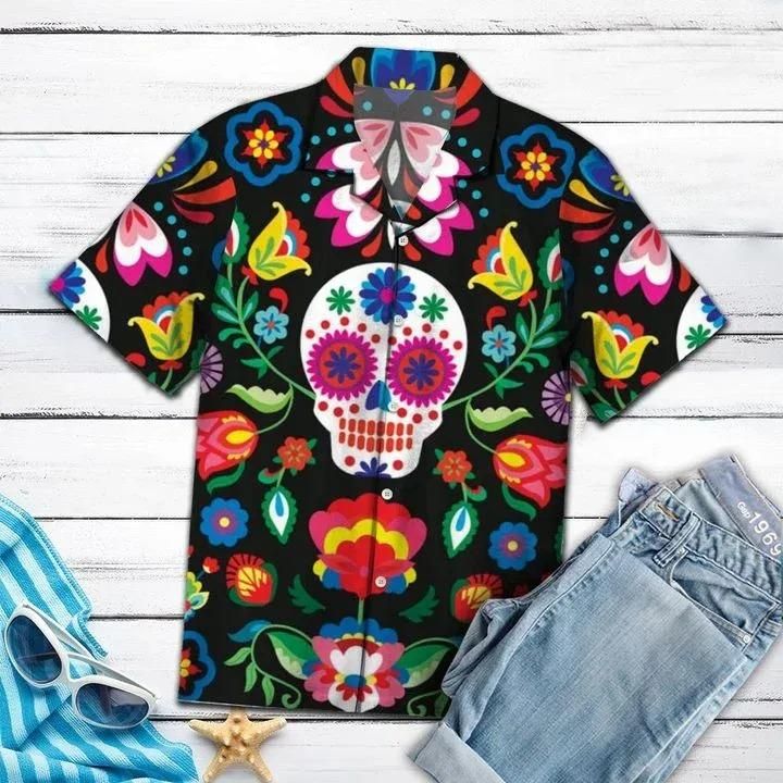 Amazing Sugar Skull Hawaiian Shirt | Unisex | Full Size | Adult | Colorful | Hw1342