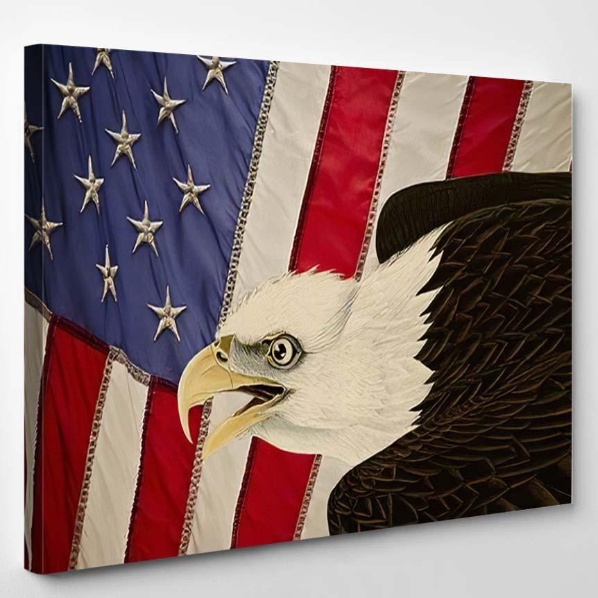 Vintage Us Flag Bald Eagle Whiteheaded – Eagle Animals Canvas Print