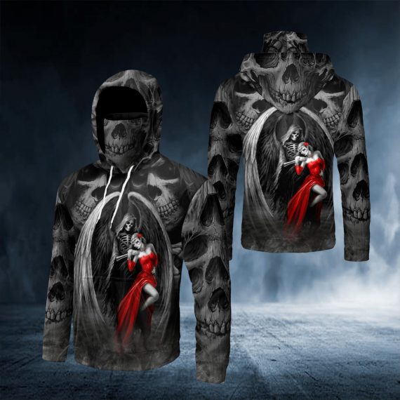 Death The Maiden Reaper And Bride Couple Love Skull 3D All Over Printed Bandana Hoodie Us Size