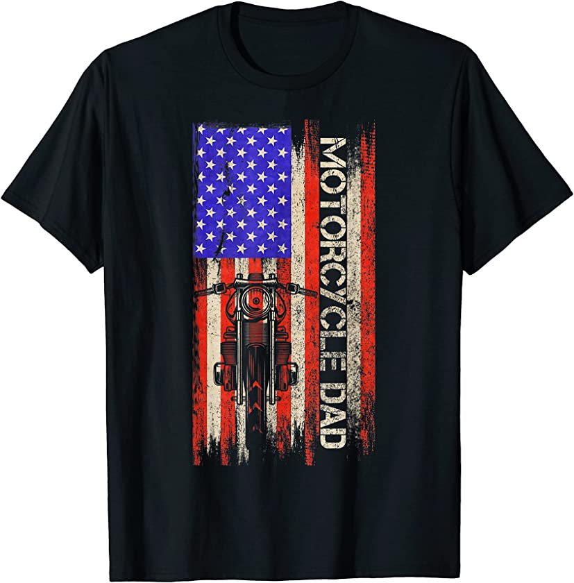 Vintage USA Flag Proud Motorcycle Dirt Bike Dad Silhouette T-Shirt