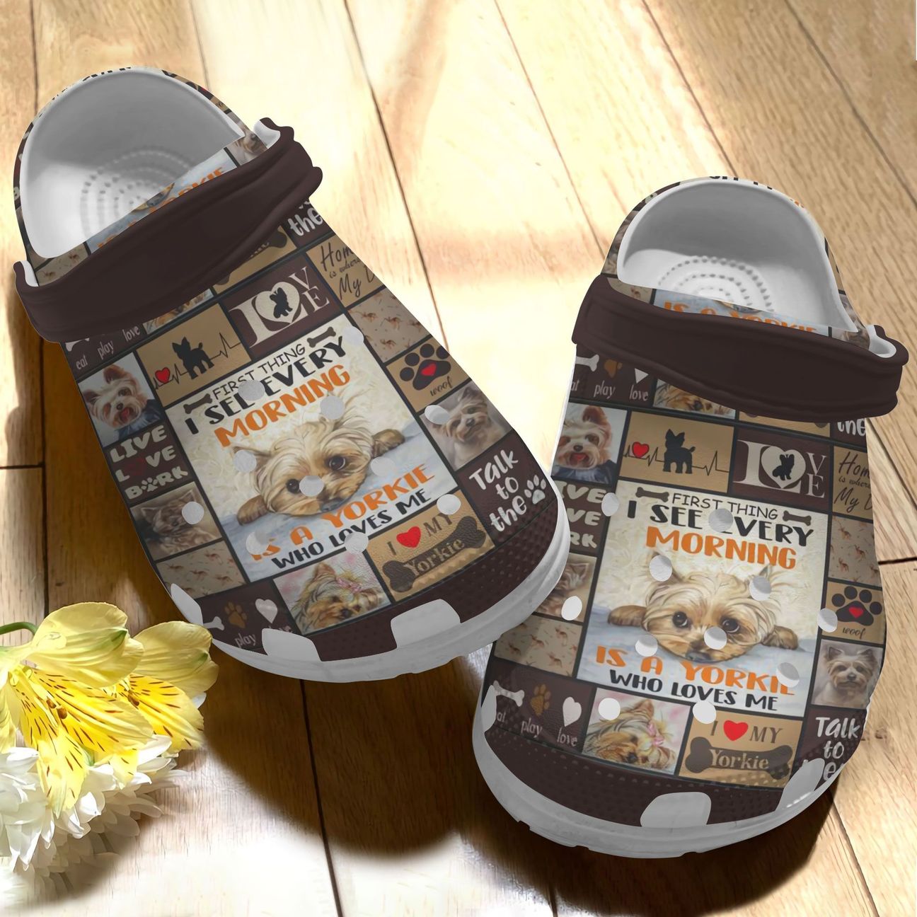 Yorkie Personalize Clog, Custom Name, Text, Fashion Style For Women, Men, Kid, Print 3D Whitesole Eat Sleep Play