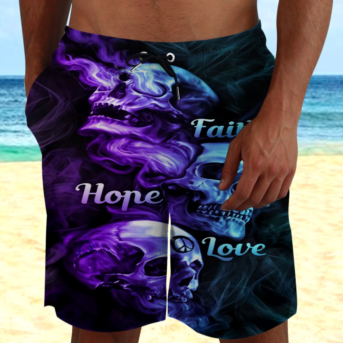 Skull Faith Hope Love Hawaii Beach Shorts Colorful S Ha104522