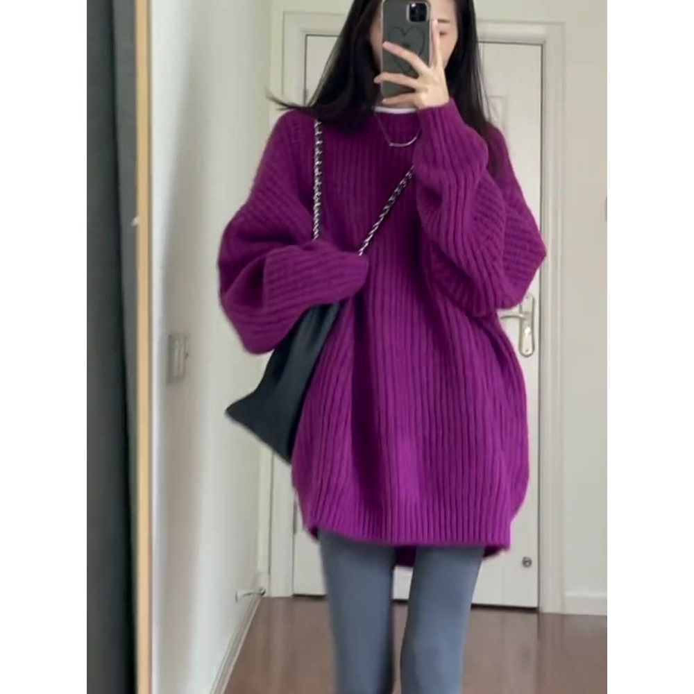 Stylish O-Neck Solid Color Knitted Loose Korean Sweaters Women’s Clothing 2022 Autumn New Casual Pullovers All-match Warm Tops alx