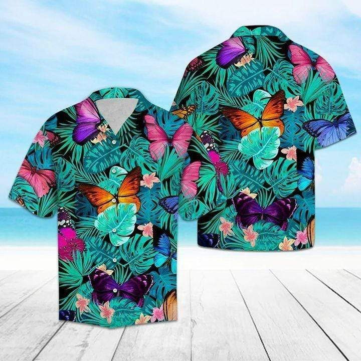 Butterfly Summer Vibe Tropical Print Polyester Hawaii Shirt Ha104376