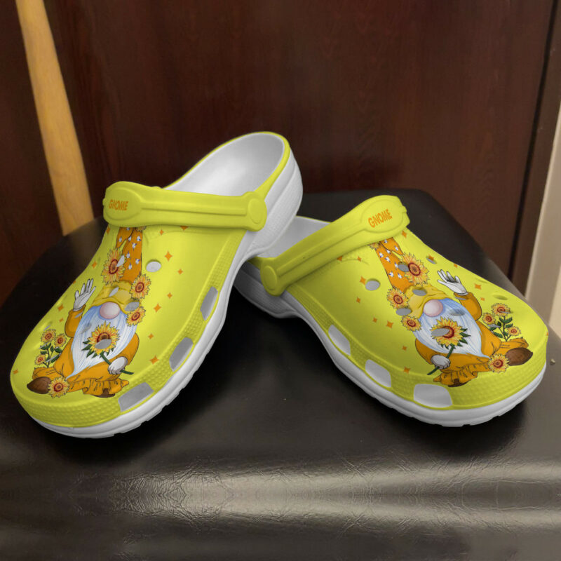 Gnome And Sun Flower Crocs Crocband Clogs, Comfy Footwear