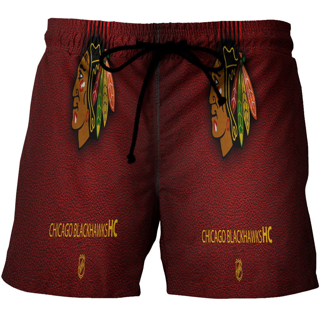 Chicago Blackhawks Emblem Texture11 3D All Over Print Summer Beach Hawaiian Short