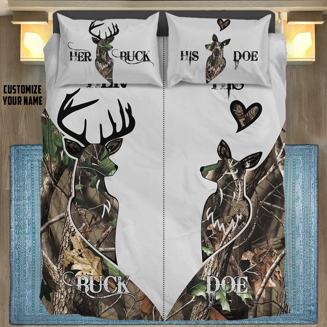 Casespring 3D Deer Hunting Couple Custom Name Bedding Set