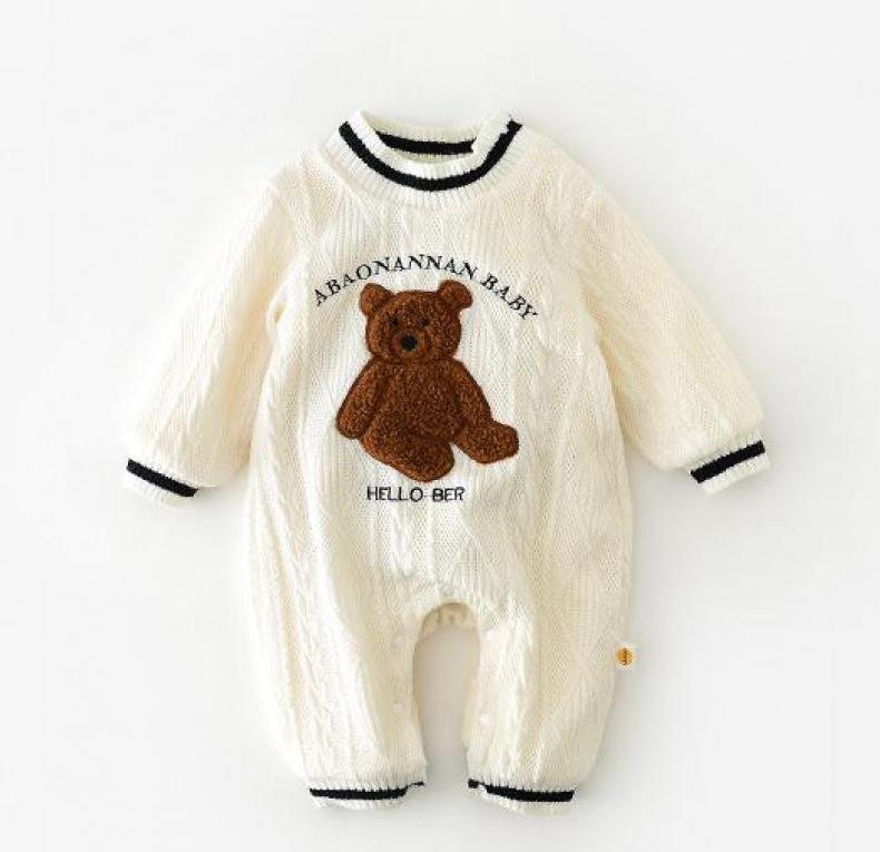 0-2y Newborn Baby Boy Casual Sweater Romper Girls Cartoon Long Sleeves Knitting Jumpsuit Kids Cute Bear Embroidery Rompers alx