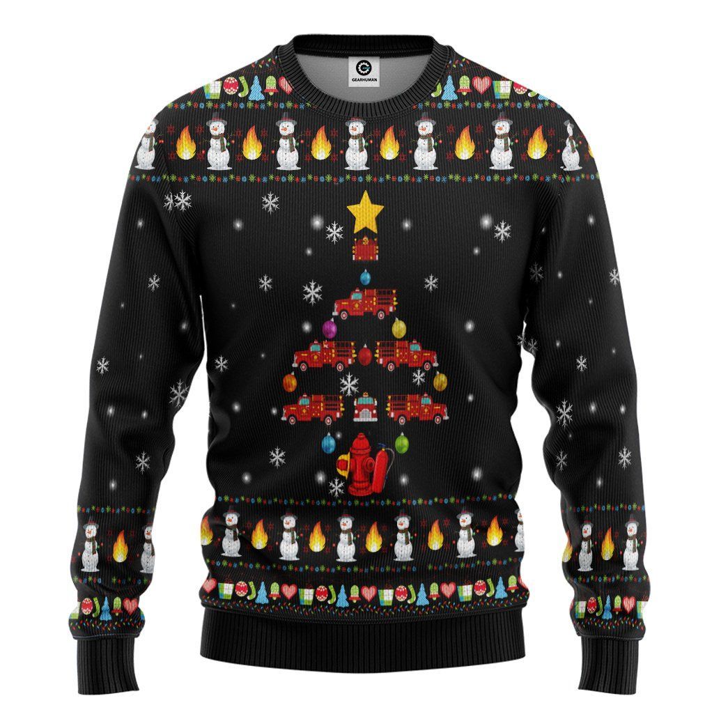 Casespring 3D Firefighter Truck Tree Ugly Christmas Sweater Custom Sweatshirt Apparel