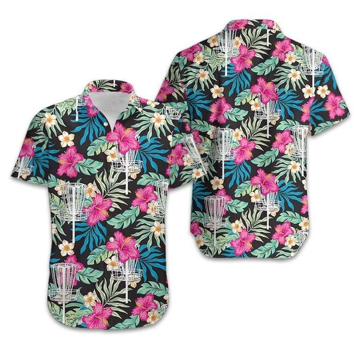 Disc Golf Hibiscus Hawaii Graphic Print Short Sleeve Hawaii Shirt Ha65634