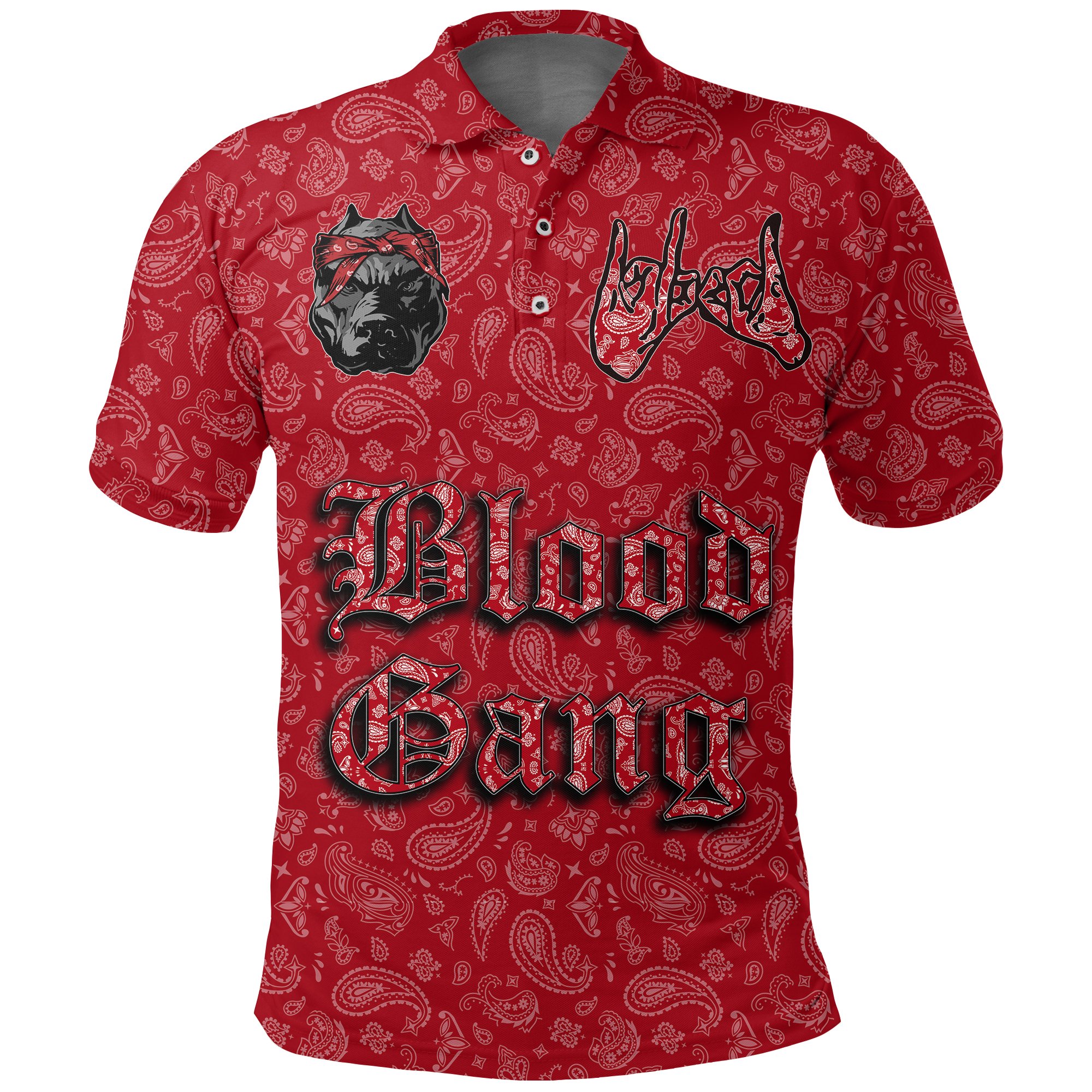 (Custom) Blood Gang Polo Shirt Red Bandana A31