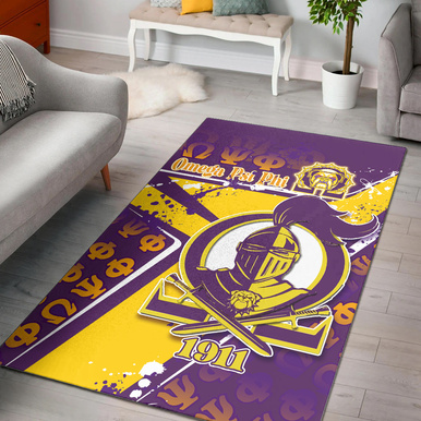 Omega Psi Phi Area Rug – Omega Psi Phi Fraternity Knight With Bulldog 1911 Splash Style