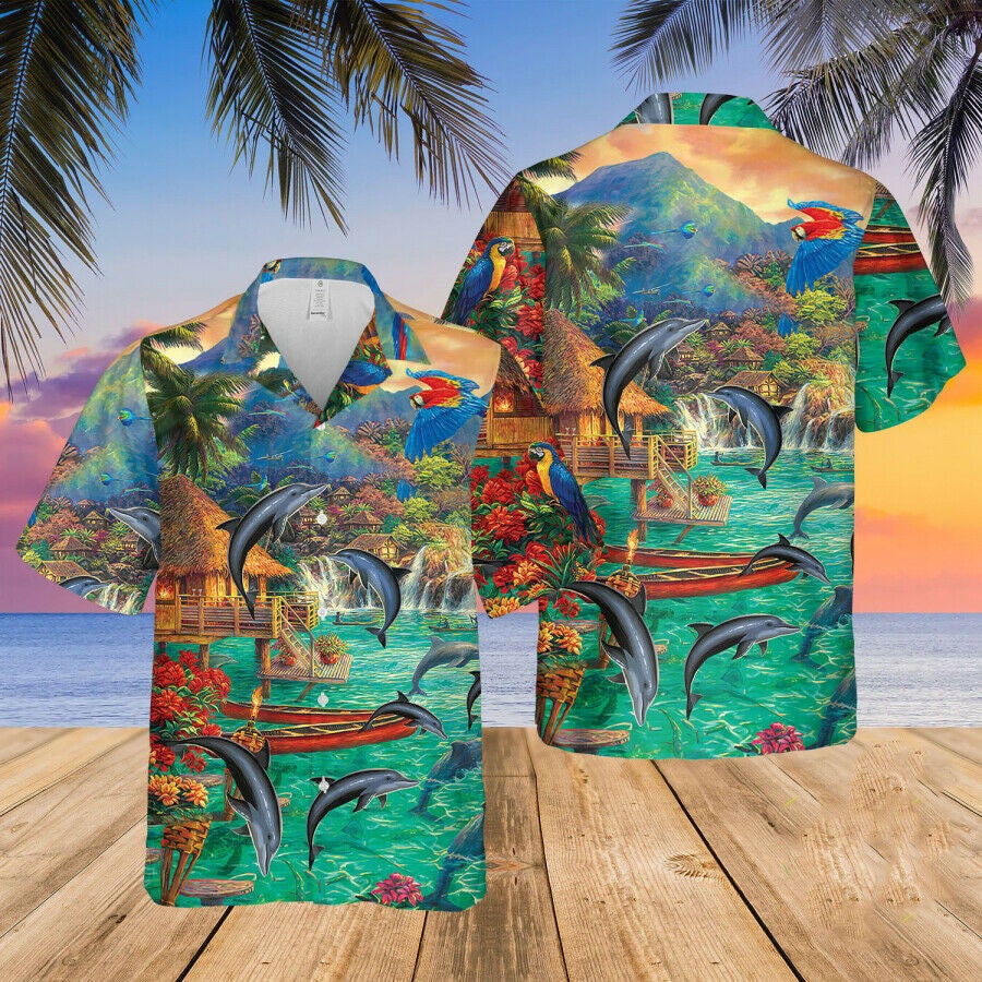 Dolphin Hawaiian Summer Beach Hawaiian Shirt | For Men & Women | Adult | Hw9951