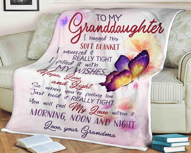 Butterfly Blanket,To My Granddaughter I Filled It With My Wishes Hope Love And Light,Gift For Granddaughter Family Home Decor Bedding Couch Sofa Soft And Comfy Cozy