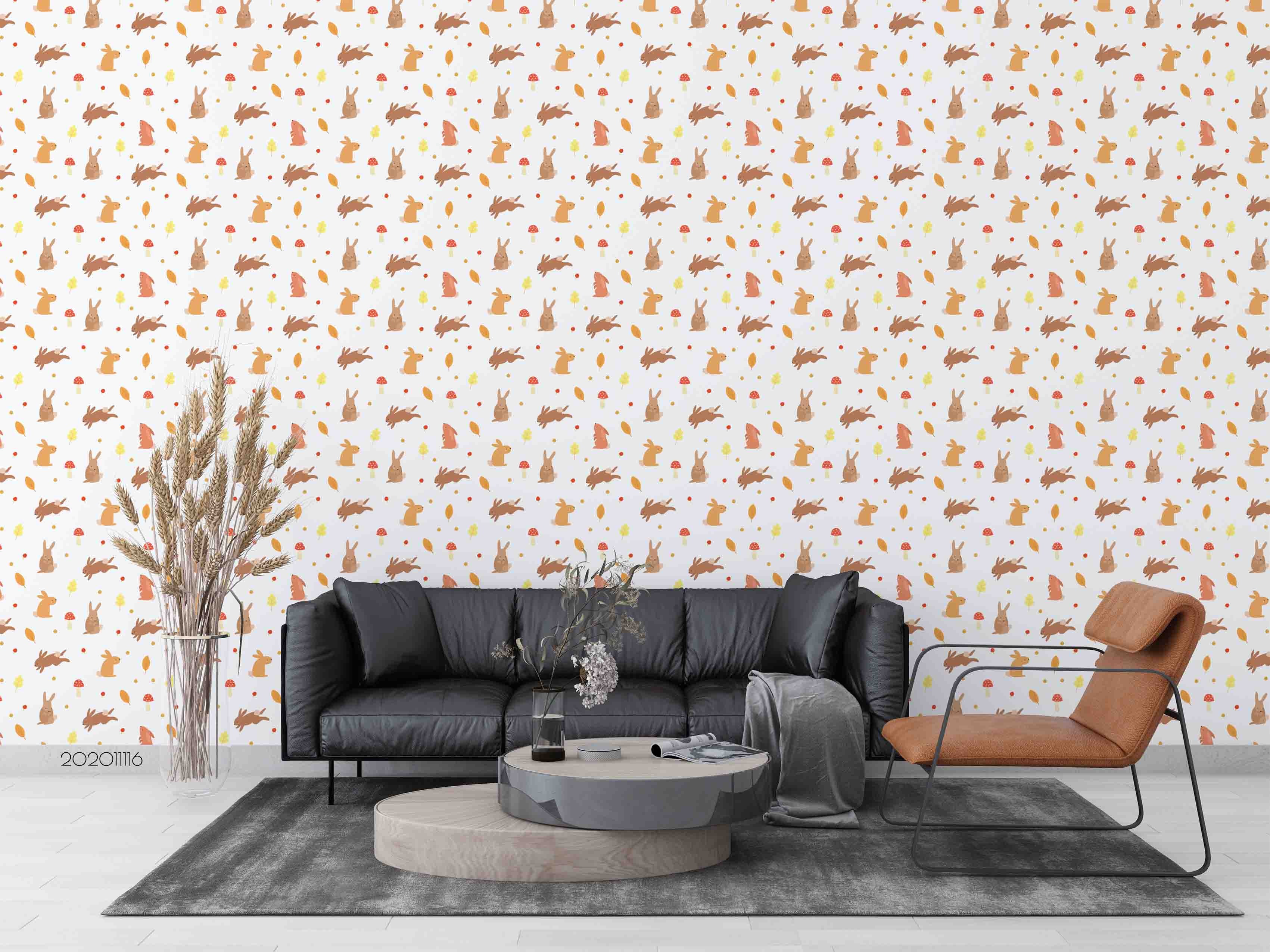 3D Cartoon Bunny Animal Mushroom Plant Wall Mural Wallpaper Lxl