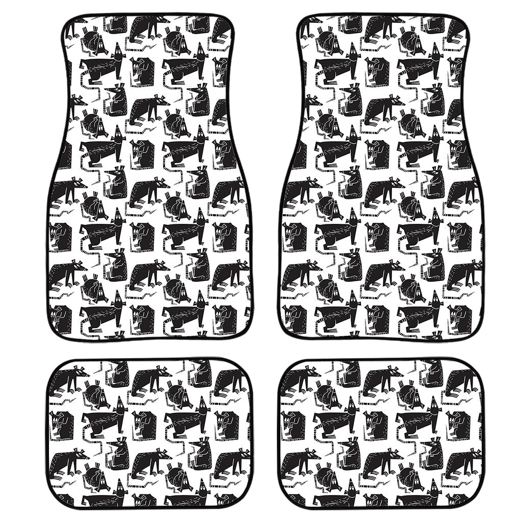 Black And White Rat Pattern Print Front And Back Car Floor Mats, Front Car Mat