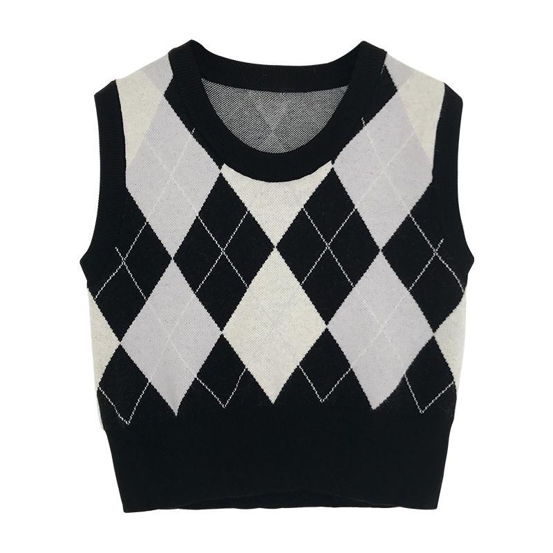 Sweaters Vests Women Argyle Japanese Style Students Preppy Classic Cute Lovely Cropped Knitwear All-match Girls Ulzzang Sweet alx