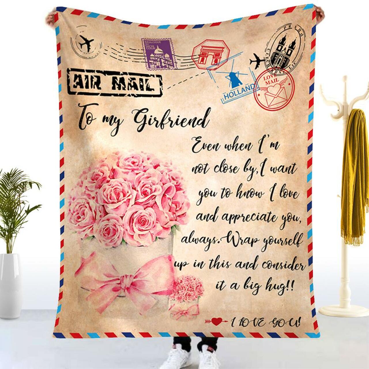 To My Girlfriend Even When I’M Not Close By Rose Letter Blanket Gift For Girlfriend Birthday Gift Home Decor Bedding Couch Sofa Soft And Comfy Cozy