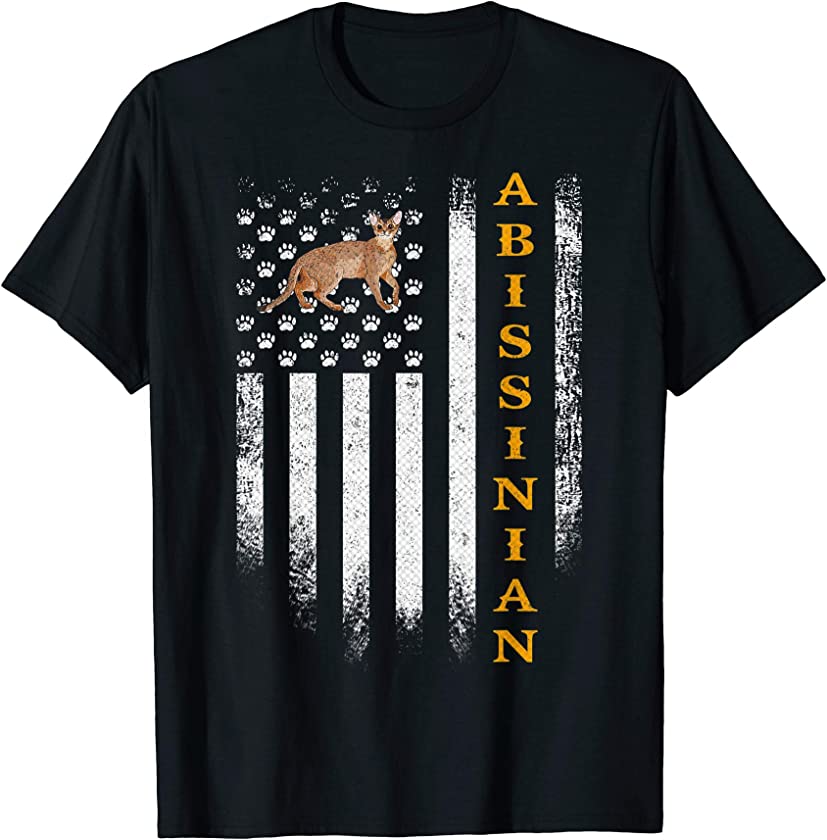 Vintage USA American Flag Abyssinian Cat Funny Kitties Lover T-Shirt