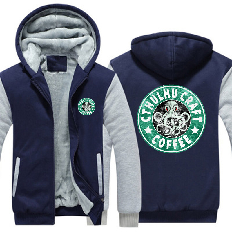 Cthulhu Craft Coffee Harajuku Hoodies Jacket Men Winter Thick Fleece Warm Coat Sweatshirt Male Oversized Clothing Euro Size alx